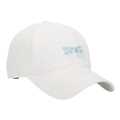 White baseball cap featuring light blue Drek VIST letter embroidery and a soft cotton crown - White