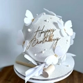 White sphere cake with butterfly decorations and gold Happy Birthday topper - Design No.18 / Gold