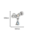 Silver bow cartilage stud with blue droplet gem and precise dimensions 0.92x0.61cm - Size 9 / Silver