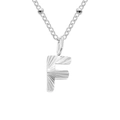 Silver stainless steel necklace with textured letter F pendant on a delicate chain - Letter F / Silver