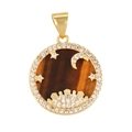 Golden micro-pave copper pendant with tiger eye stone and celestial eye patterns - Sun Moon Star-Tiger Eye