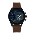 Montre à quartz multi-fuseaux avec bracelet silicone marron et cadran multifonction bleu - Marron