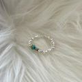 S925 silver ring featuring turquoise and beads on a soft white plush background - J3308 Blue Turquoise Beaded