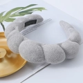 Puffy light gray sponge headband with textured terry cloth for skincare and makeup - Grey (8# Sponge Headband)