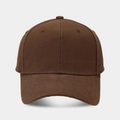 Close-up of a classic dark brown cotton twill baseball cap with six-panel construction - Adjustable / Coffee