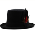 Classic black wool top hat with feathers and grosgrain ribbon for formal events - Black/Feather Decoration