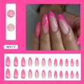 Uñas postizas almendradas con degradado rosa fucsia, purpurina y líneas en relieve 3D - Tipo de Pegamento / Estilo De Purpurina Francesa Rosa (W977)