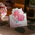 3D greeting card with pink peony flower, butterfly design and Happiness text - Happiness