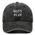 Washed dark gray cotton baseball cap with white GOD'S PLAN embroidery for outdoor leisure - Adjustable / Black