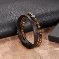 Mehrlagiges Lederarmband mit Tigerauge-Naturstein und Kreuzanhänger für Herren - Tigerauge Stein Kreuz