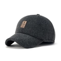 Berretto da baseball invernale grigio scuro con fodera in pile e patch in pelle - Nero
