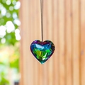 Handcrafted heart-shaped crystal suncatcher with vibrant green and purple gradient hues - 30MM / Yellow & Green