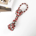Detailed macro view of red, green and white Christmas braided dog rope toy for pet teething - Christmas Handle Dumbbell 35cm (175g)