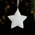 White glitter star Christmas tree ornament 9.7x9.2cm hanging star with silver string - Star Style 2