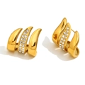 Elegantes pendientes de garra bañados en oro de 18K con circonitas cúbicas brillantes - Estilo Envuelto en Bandera con Diamantes de Imitación / Dorado
