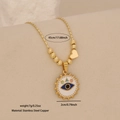 Collar de cuentas doradas con colgante de corazón ojo turco en esmalte blanco - Ojo