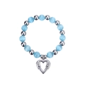 Shiny cat eye beaded bracelet with heart pendant and silver stainless steel beads - Silver/Light Blue Cat's Eye