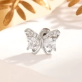 Silver butterfly screw back earrings with heart-shaped cubic zirconia stones - Butterfly Zirconia Inlaid Style - Single Piece (A342)