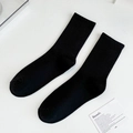 Classic black cotton crew socks with vertical ribbed knit design for a comfortable fit - One Size / Black