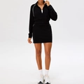 Women's 2-piece black sports set with zip jacket and skirt, featuring white side piping - S / Black (Sport Jacket + Sport Skirt)