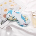 Floral print satin sleep mask with blue piping on a soft white silk background - Monet Garden-Blue Yellow Abstract