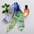 Detail of oil painting style silk scarf with Van Gogh cypress design and accessories - Water Lilies