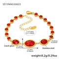 Gold stainless steel anklet with oval red Czech glass stones and technical dimensions - Oval / 17+5cm / Gold Red