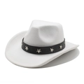 Detail of white felt cowboy hat featuring black leather band with silver star studs - M (56-58cm) / White
