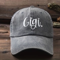 Vintage gray washed cotton baseball cap featuring white Gigi heart embroidery - One Size / Gray