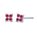 S925 silver needle floral earrings featuring round-cut rose red zircon in silver setting - Rose Red Silver