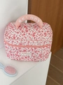 Rosafarbene Make-up-Tasche aus Cord mit Blumenmuster und besticktem Griff - Rosa Rosen Make-up Tasche mit Griff