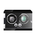 Dual automatic watch winder in black piano finish with leather interior and glass window - 2 Slots / Black Lacquer & Black PU