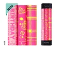 Pink birthday wrapping paper roll set with cakes, stripes, and happy birthday text - Birthday Series-3 Rolls Set