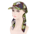 Detail of floral pattern sun hat with headscarf design in brown and green fabric - Coffee Green Flower