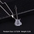 Collier avec pendentif guitare électrique noir et argenté pour hommes et femmes - Guitare Noir et Argent (Guitare N° 8 + Chaîne Acier 70cm)