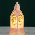 Pink Christmas church lantern with snowman pattern and warm glowing LED light - Pink Snowman