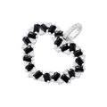 Detail of silver heart pendant with black rectangular gemstone and white round diamonds - Platinum Black Zirconia