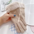 Guantes de invierno beige para mujer con puños de piel sintética y táctiles - Talla única / S083 Caqui--Etiqueta de Cuero
