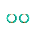 Detailed close-up of mint green enamel hoop earrings with 18K gold-plated metal finish - Light Green