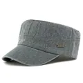 Berretto militare vintage grigio in tela lavata con placca metallica per protezione solare - Grigio