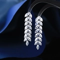 Silver drop earrings featuring marquise-cut zircons in a delicate wheat ear design - Silver White Teardrop Style