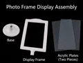 White nail art display frame set with round base and clear acrylic plates on black - Photo Frame Display Assembly / White