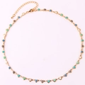 Detail of gold chain necklace with colorful enamel heart charms and lobster clasp closure - Multicolor Necklace 1 (Blue Green Grey White)