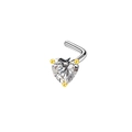 Piercing naso a L con zircone a cuore trasparente e castone dorato a 3 griffe in acciaio - A forma di L / Oro Zircone Bianco