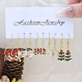 5-pair Christmas earring set with reindeer, tree and snowflake patterns in festive colors - Style 15 (5 Pairs Set)