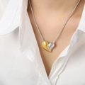 Collana con ciondolo a cuore bicolore oro e argento con catena a serpente sottile - Collana Tono Oro e Acciaio