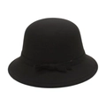 Sombrero cloche elegante de fieltro de lana negra con lazo en estilo retro vintage - Talla única / Negro (Sombrero Cloche con Lazo Negro)