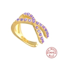 S925 sterling silver gold plated cross ear cuff with sparkling purple zircon stones - Gold - Purple Zirconia (1 Piece)