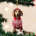 Cute Dachshund in red striped hoodie acrylic car ornament for Christmas tree decor - 10-Christmas Dachshund