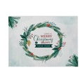 Detail of Christmas wreath print on linen placemat with festive berries and greeting - Pattern CD090-8